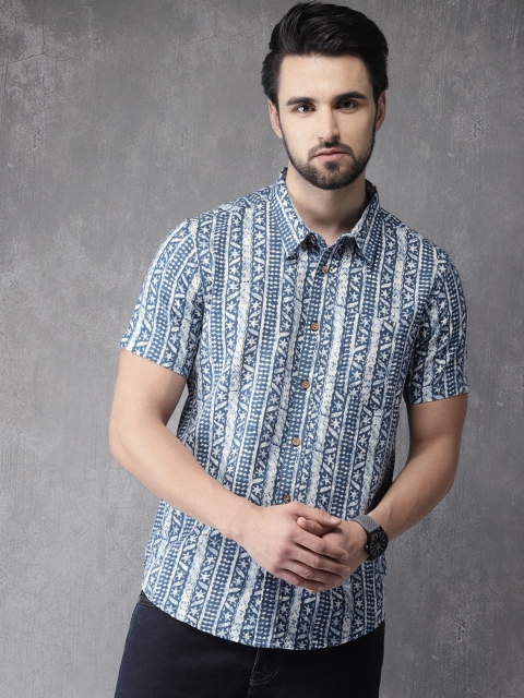 

Anouk Men Blue & Off-White Regular Fit Printed Casual Shirt