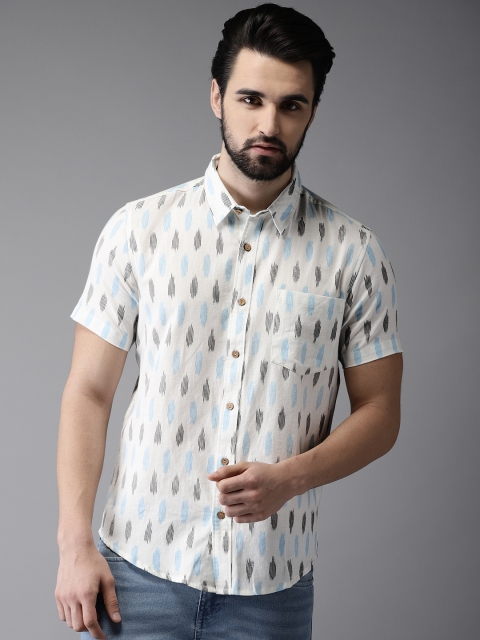 

Anouk Men White & Blue Regular Fit Printed Casual Shirt