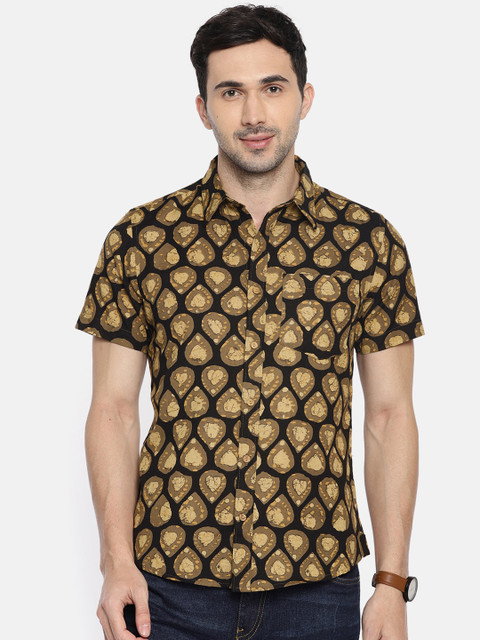 

Anouk Men Olive Green & Black Regular Fit Printed Casual Shirt