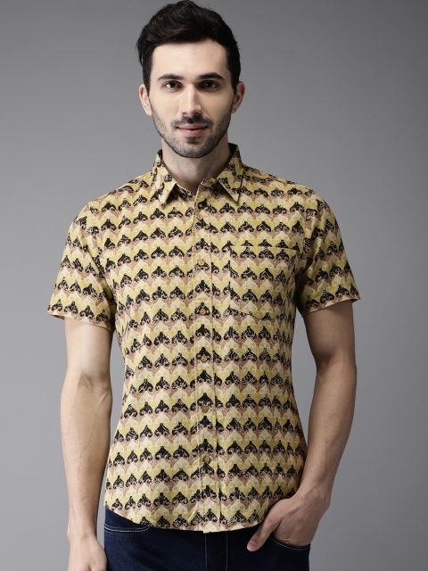 

Anouk Men Mustard Yellow & Black Regular Fit Printed Casual Shirt