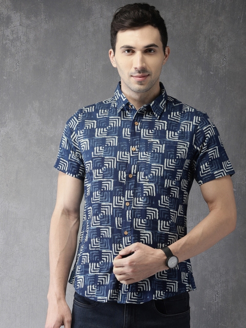 

Anouk Men Navy Blue Regular Fit Printed Casual Shirt