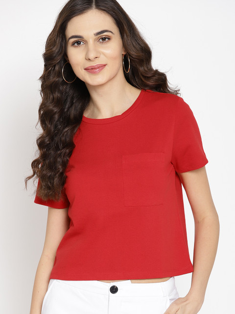 

Mast & Harbour Women Red Solid Round Neck T-shirt