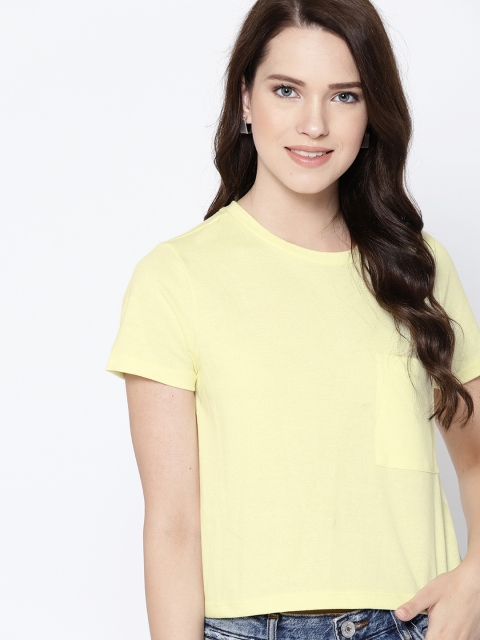 

Mast & Harbour Women Yellow Solid Round Neck T-shirt
