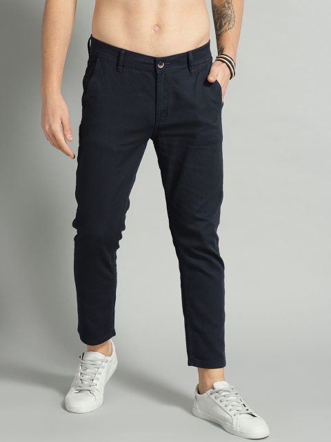 

Roadster Men Navy Blue Slim Fit Textured Regular Trousers