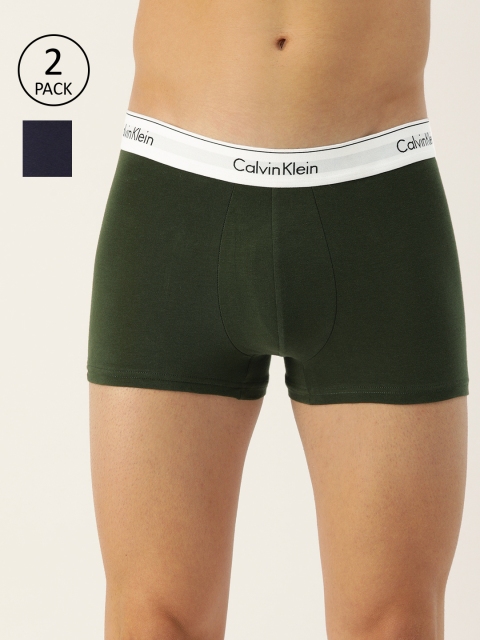 

Calvin Klein Underwear Men Pack of 2 Solid Trunks NB1086KJY-Kjy-Dffbg Peac, Olive