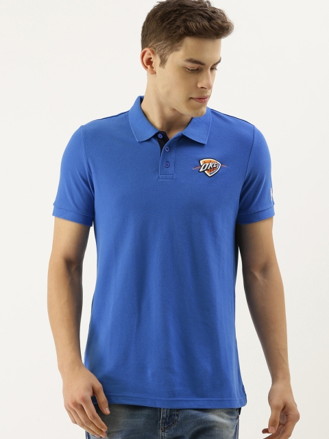 

NBA Men Blue Solid Polo Collar T-shirt with Applique Detail
