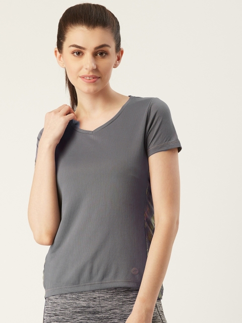 

Alcis Women Charcoal Grey Solid V-Neck Running T-shirt