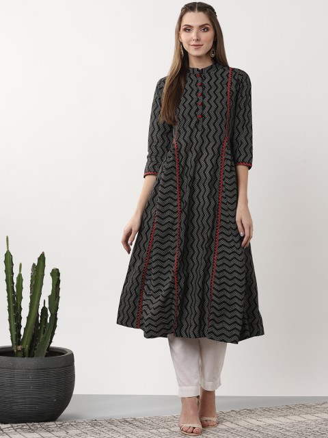 

Sangria Women Black & Off-White Printed A-Line Kurta