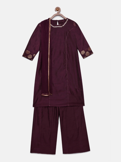 

Sangria Girls Burgundy Solid Kurta with Palazzos & Dupatta