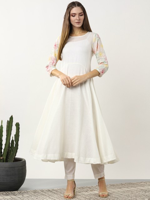 

Sangria Women White Solid A-Line Kurta