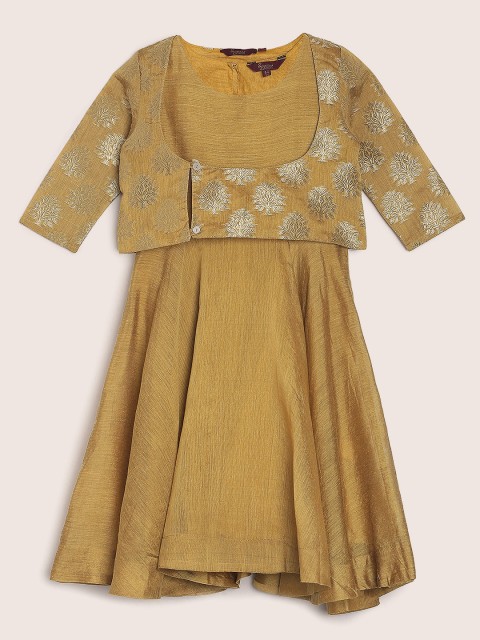 

Sangria Girls Mustard & Golden Solid Fit and Flare Dress with Jacket