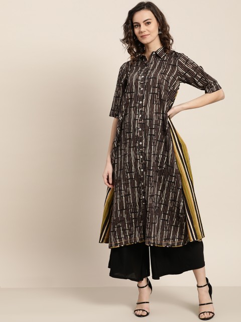 

Sangria Women Coffee Brown & Olive Green Printed A-Line Kurta