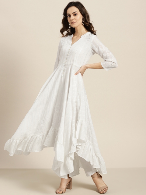 

Sangria Women White & Silver Striped Anarkali Kurta