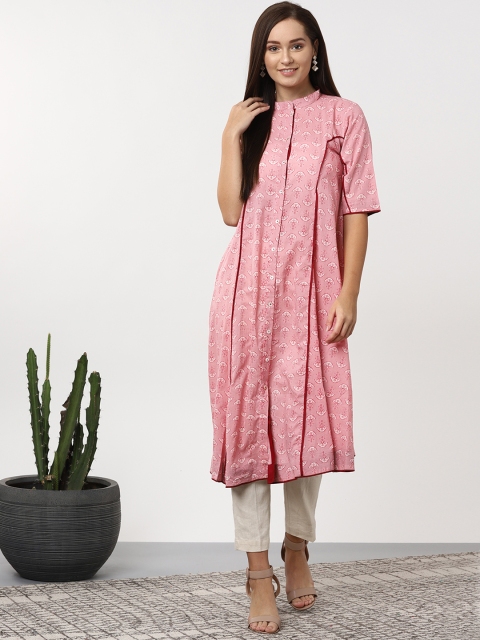 

Sangria Women Pink & Off-White Printed A-Line Kurta
