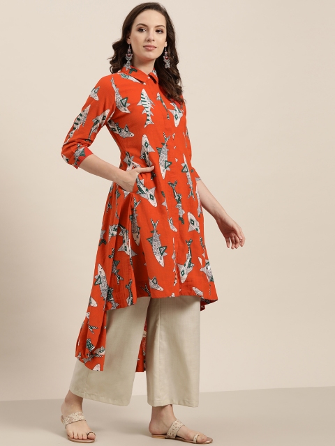 

Sangria Women Red & Off-White Quirky Print A-Line Kurta