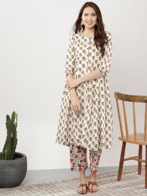 

Sangria Women Off-White & Maroon Printed Kurta with Trousers