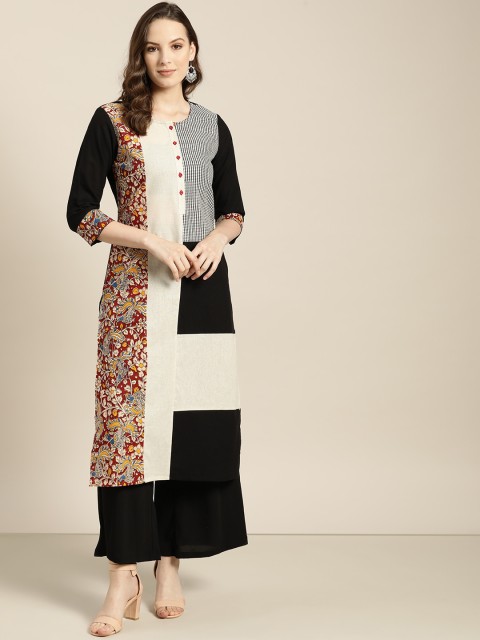 

Sangria Women Black & Off-White Printed Straight Kurta