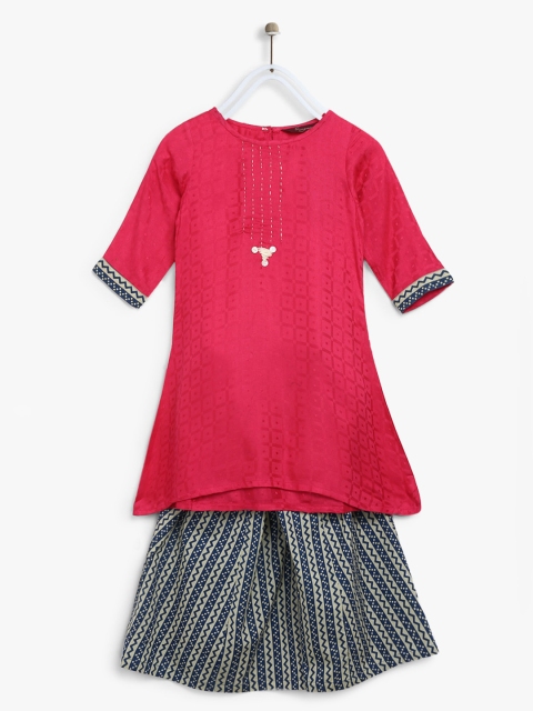 

Sangria Girls Fuchsia & Navy Blue Self Design Kurta with Palazzos