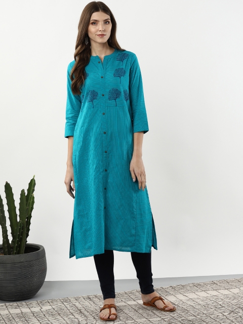 

Sangria Women Blue & Black Striped A-Line Kurta