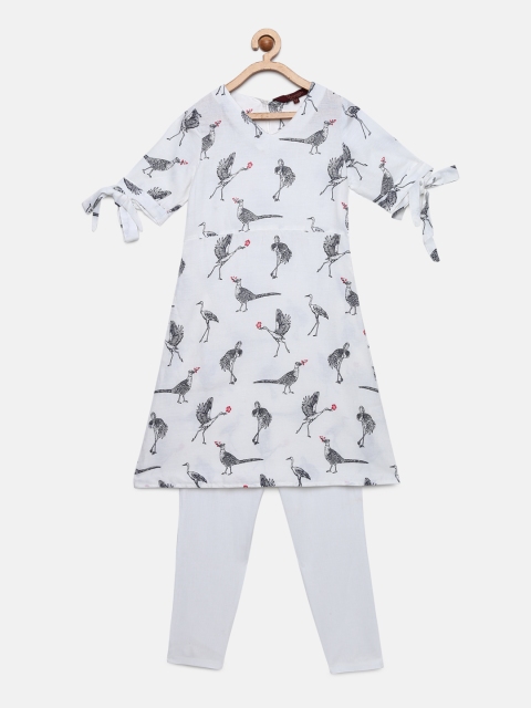 

Sangria Girls Off-White Printed Kurta with Churidar