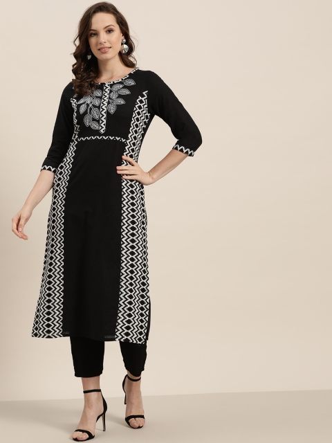 

Sangria Women Black & White Printed Straight Kurta