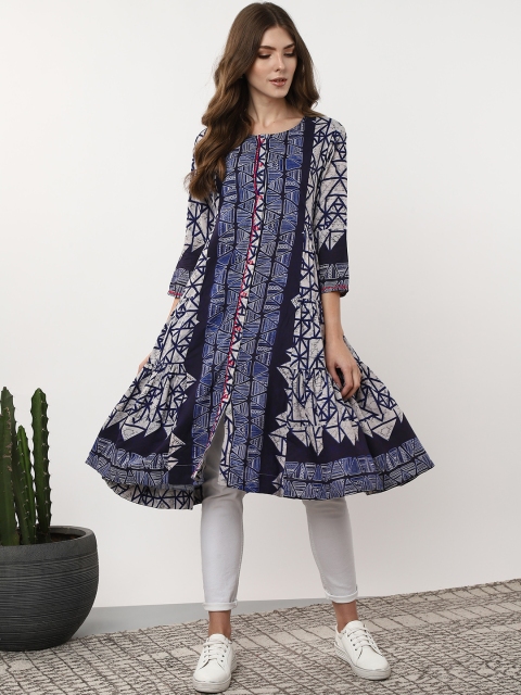 

Sangria Women Grey & Navy Blue Printed Anarkali Kurta