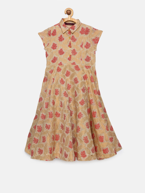 

Sangria Girls Golden & Red Woven Design Shirt Dress, Gold