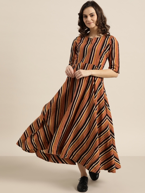 

Sangria Women Beige & Coffee Brown Striped Maxi Dress