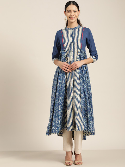

Sangria Women Navy Blue & Off-White Printed Anarkali Kurta