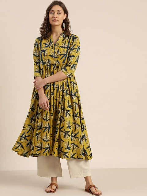 

Sangria Women Green & Navy Blue Printed Anarkali Kurta