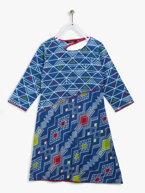 

Sangria Girls Blue & White Printed A-Line Dress