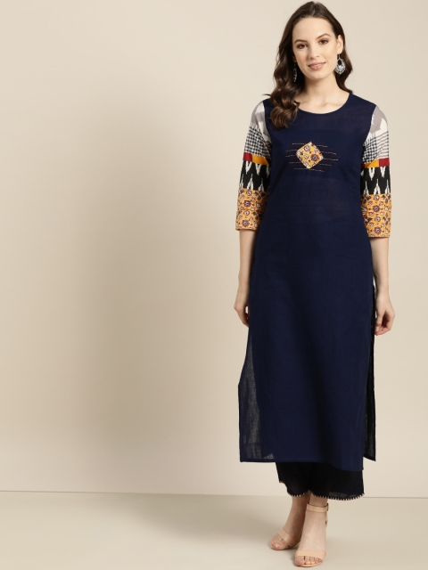 

Sangria Women Navy Blue Solid Straight Kurta