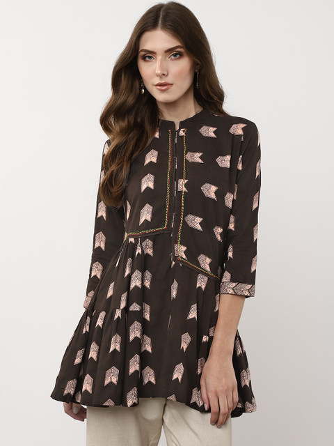 

Sangria Women Brown Printed A-Line Top