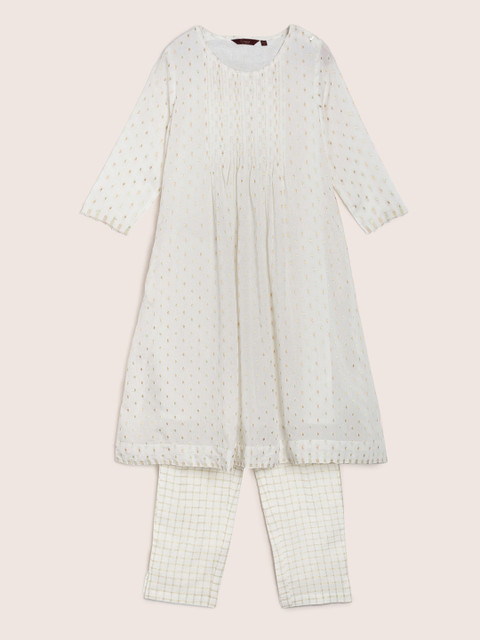 

Sangria Girls Off-White Self Design Kurta with Trousers