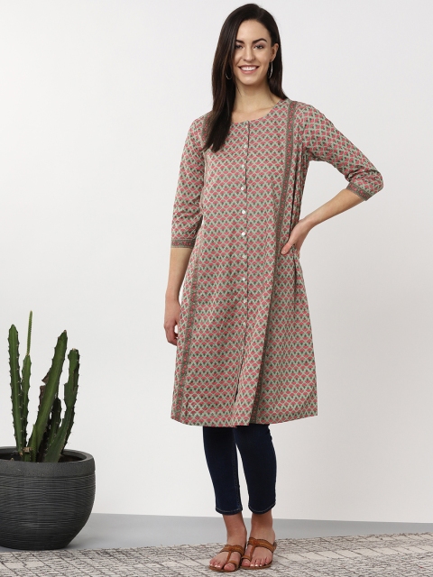 

Sangria Women Green & Pink Floral Printed A-Line Kurta