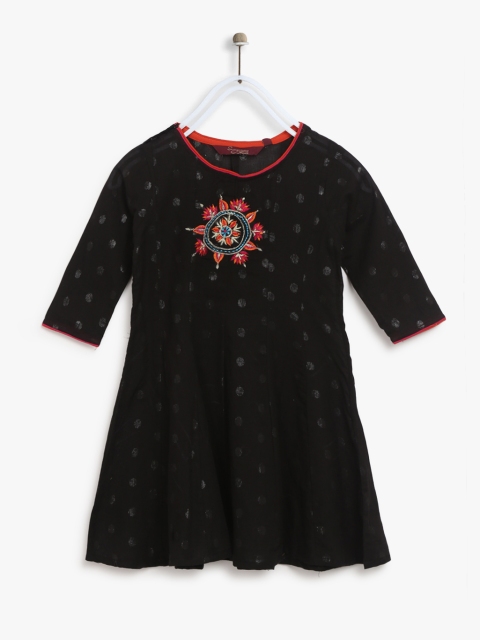 

Sangria Girls Black & Silver Self-Design A-Line Dress with Embroidered Detail