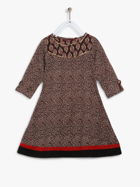 

Sangria Girls Brown & Beige Floral Printed Dress