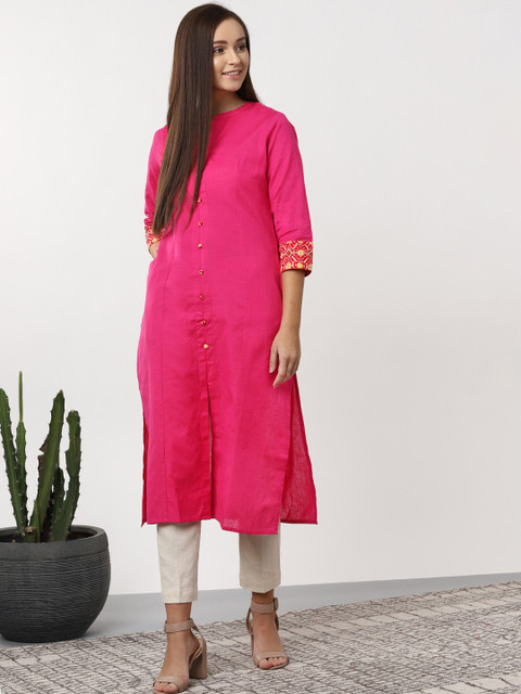 

Sangria Women Pink Solid Straight Kurta