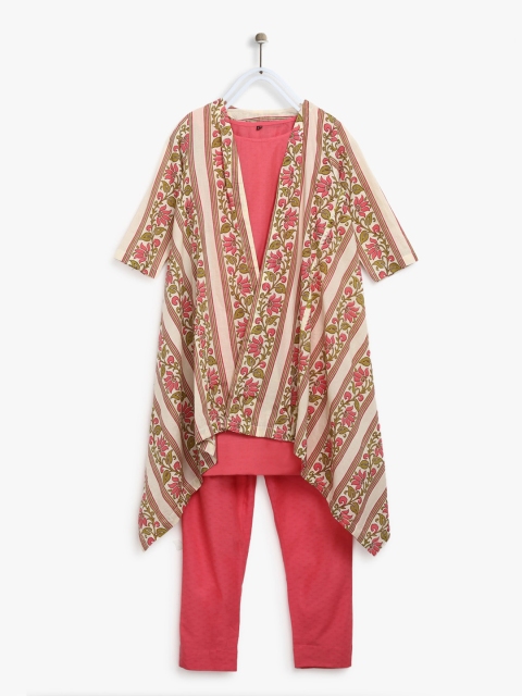 

Sangria Girls Coral & Beige Solid Kurta with Trousers