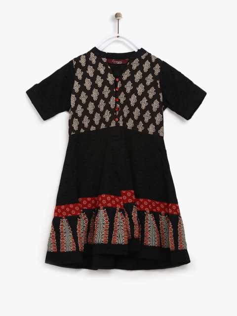 

Sangria Girls Black Self Design A-Line Dress