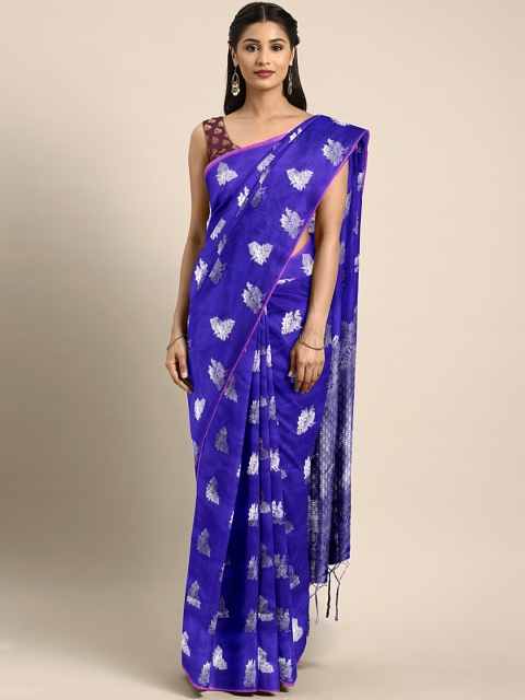 

GoSriKi Blue Silk Blend Woven Design Kanjeevaram Saree