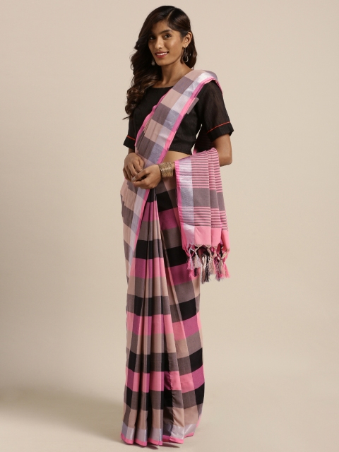 

KALINI Women Pink & Black Checked Saree