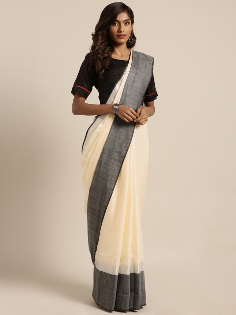 

GoSriKi Women Cream-Coloured Solid Mangalagiri Saree