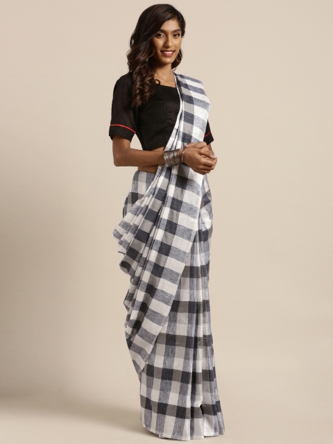 

GoSriKi Black & White Cotton Blend Checked Saree