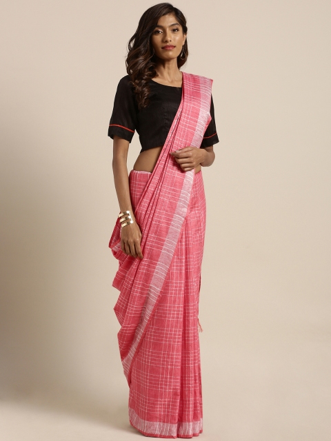 

KALINI Pink Checked Cotton Blend Saree