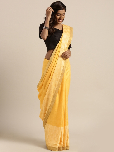

KALINI Yellow Cotton Blend Solid Saree