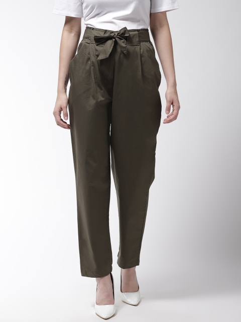 

Marks & Spencer Women Olive Green Regular Fit Solid Peg Trousers