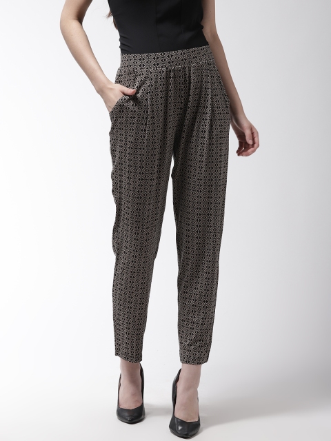 

Marks & Spencer Women Black & Taupe Tapered Fit Printed Regular Trousers