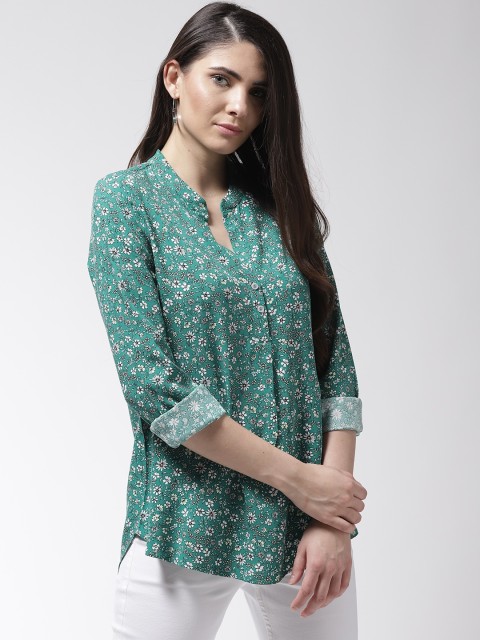 

Marks & Spencer Women Green & White Printed Shirt Style Top