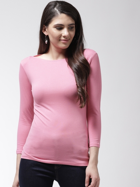 

Marks & Spencer Women Pink Solid Boat Neck T-shirt